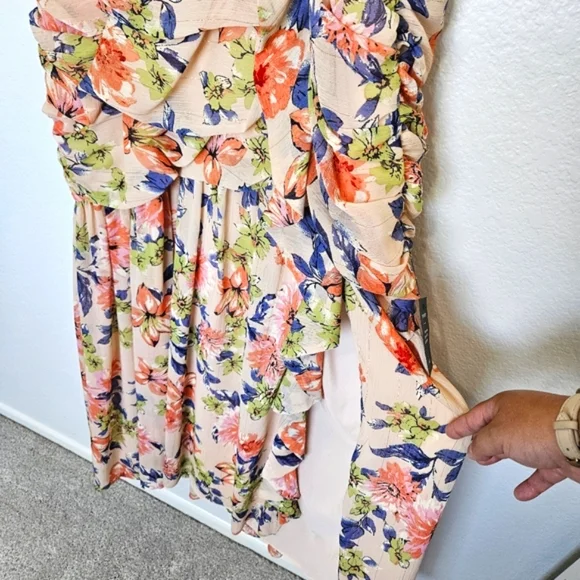 NWT Lulus | Stunning Soiree Blush Pink Floral Print Ruched Midi Dress Womens XL - Picture 8 of 10